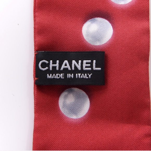 CHANEL Silk Pearl CC Slim Bandeau Scarf Red - Picture 3 of 5